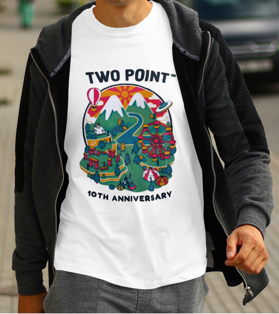 Two Point 10th Anniversary Scenic Mountain Adventure With UFO And Hot Air Balloon T-Shirt