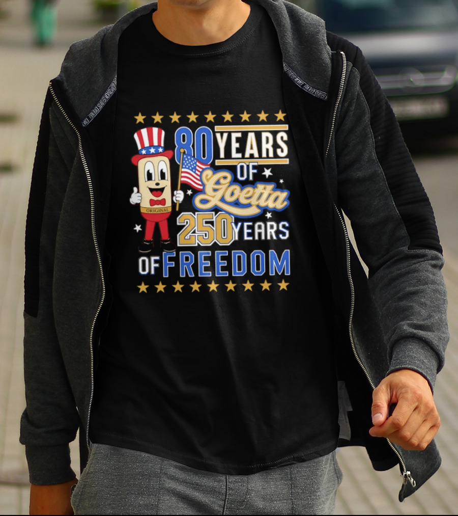 80 Years Of Goetta 250 Years Of Freedom Uncle Sam Bear Holding American Flag T-Shirt