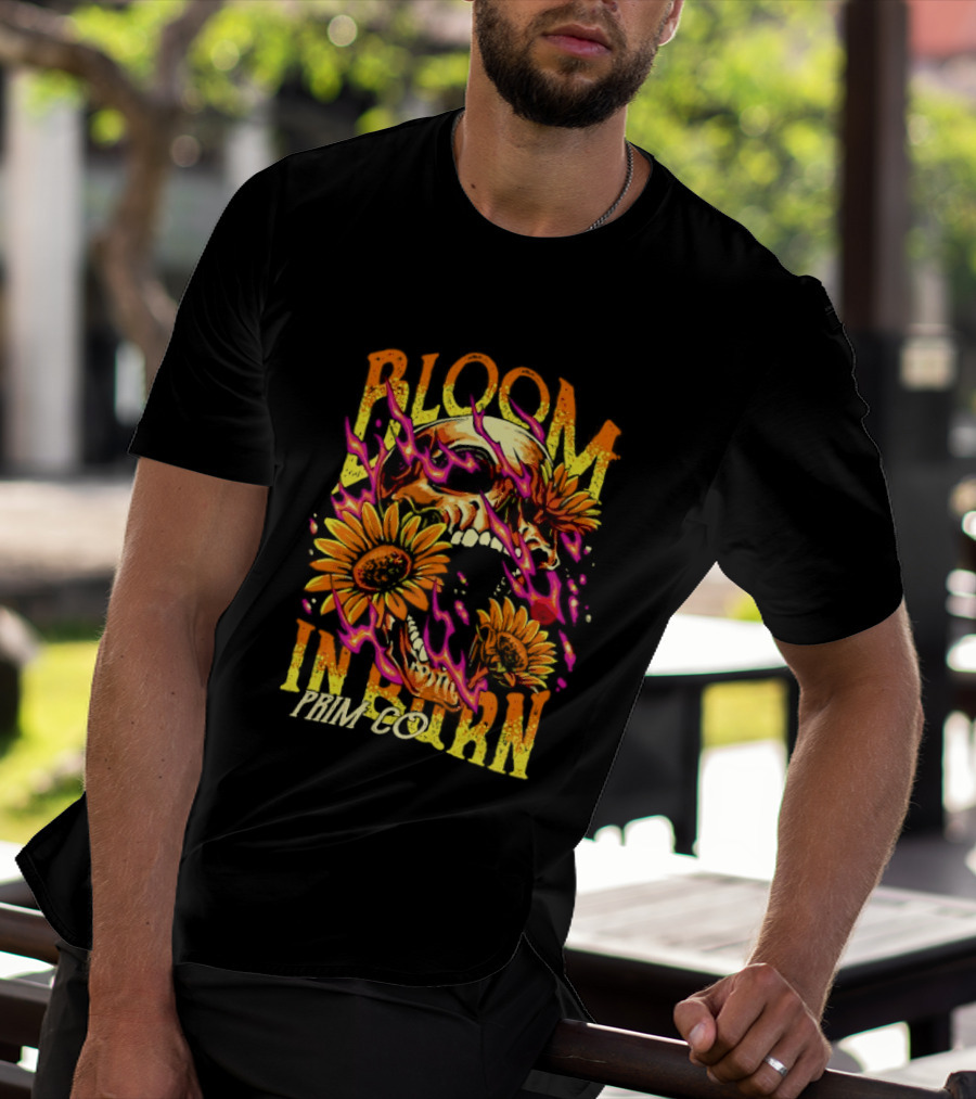 Bloom In Burn Prim Co Skull And Sunflowers T-Shirt