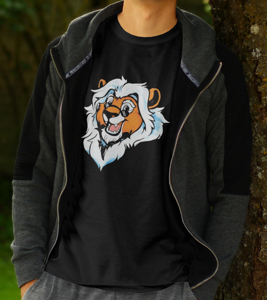 Cartoon Lion Head With Sunglasses And White Mane T-Shirt