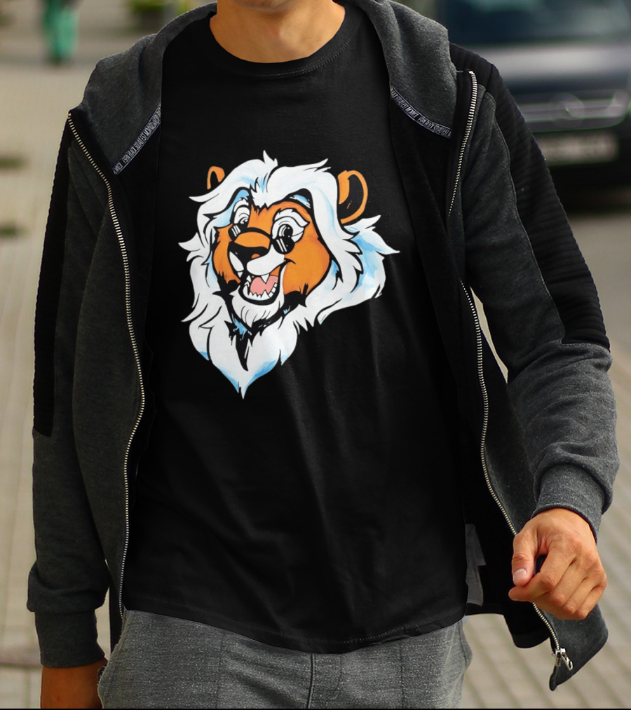 Cartoon Lion Head With Sunglasses And White Mane T-Shirt