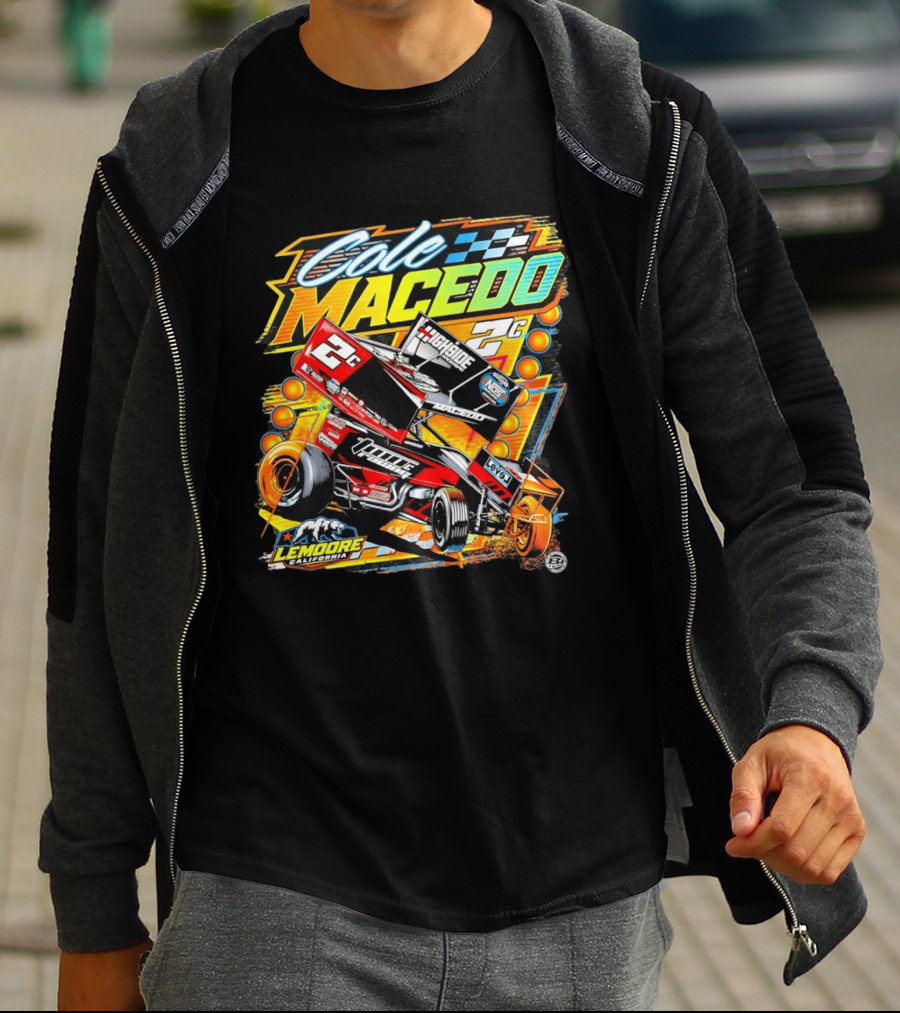 Cole Macedo 2C Racing Lemoore California Sprint Car Checkered Flag NOS Highside T-Shirt