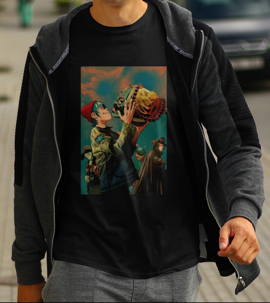 Gorillaz 2D Holding Mask Art With Band Members T-Shirt