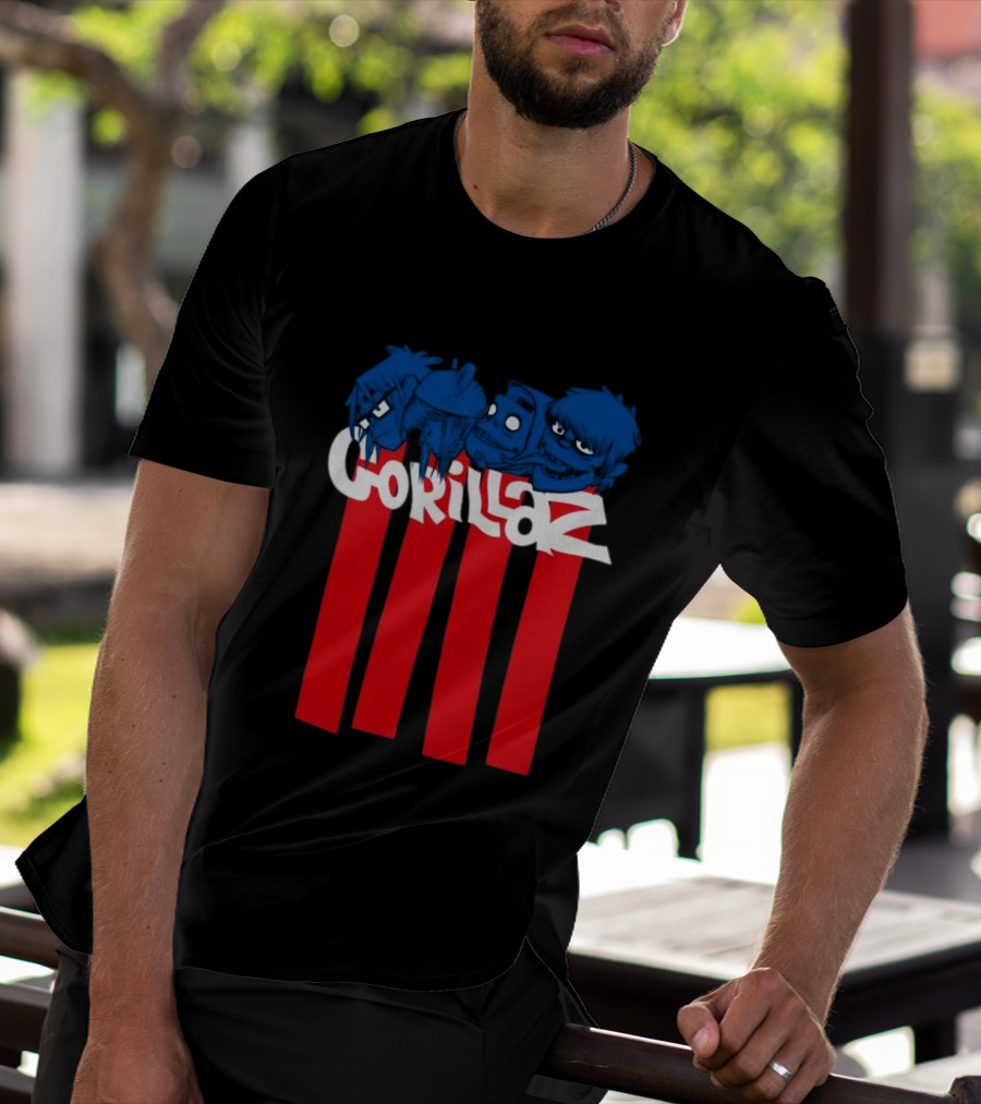 GORILLAZ Pez Heads Characters Red Stripes T-Shirt