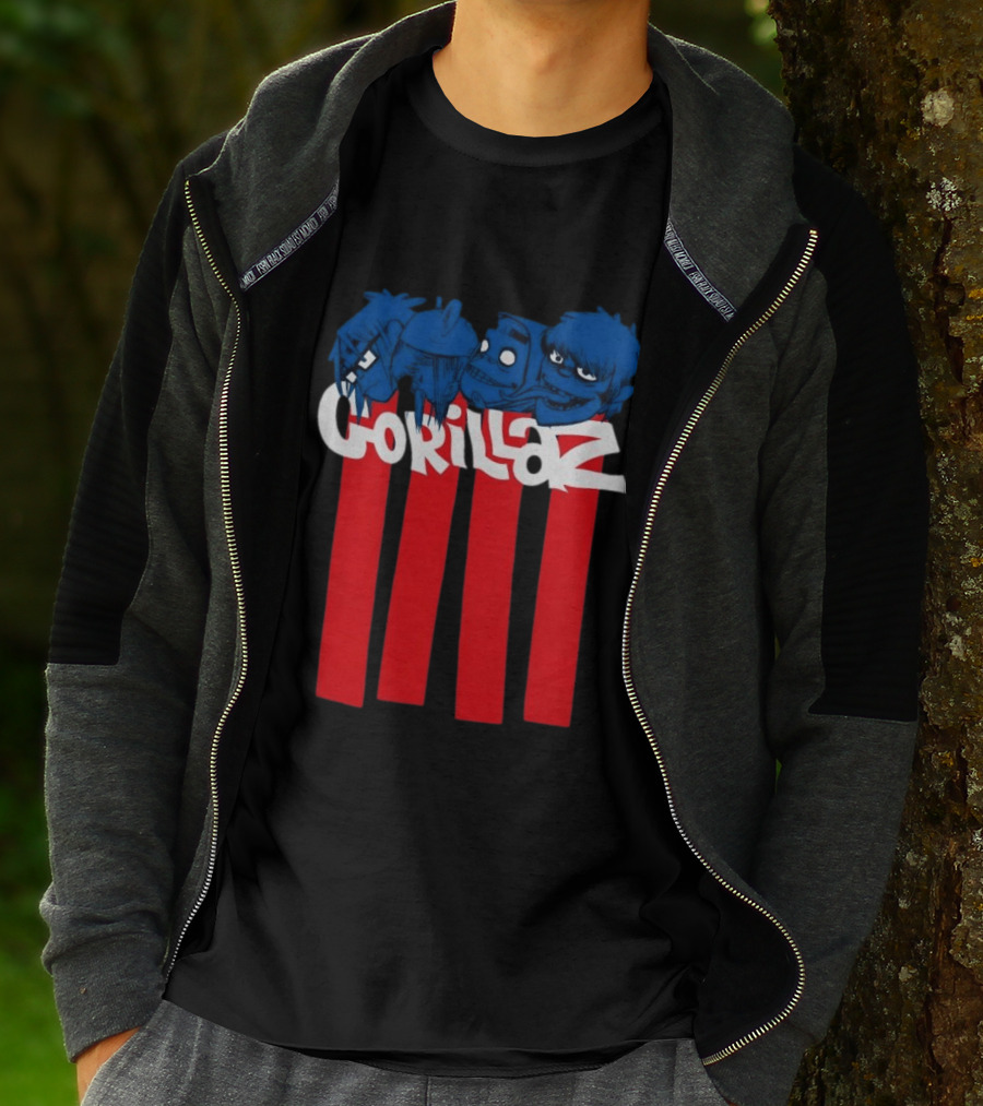 GORILLAZ Pez Heads Characters Red Stripes T-Shirt