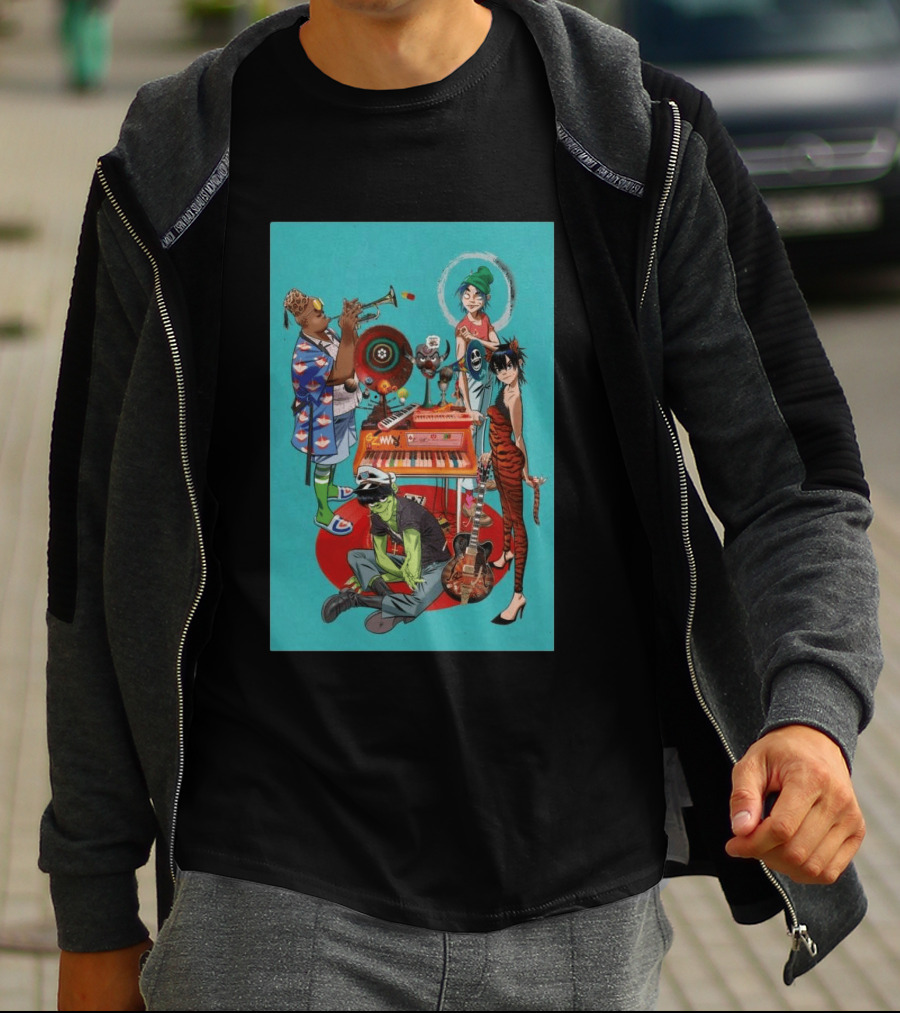 GORILLAZ Songmachine Album Art Characters And Instruments T-Shirt