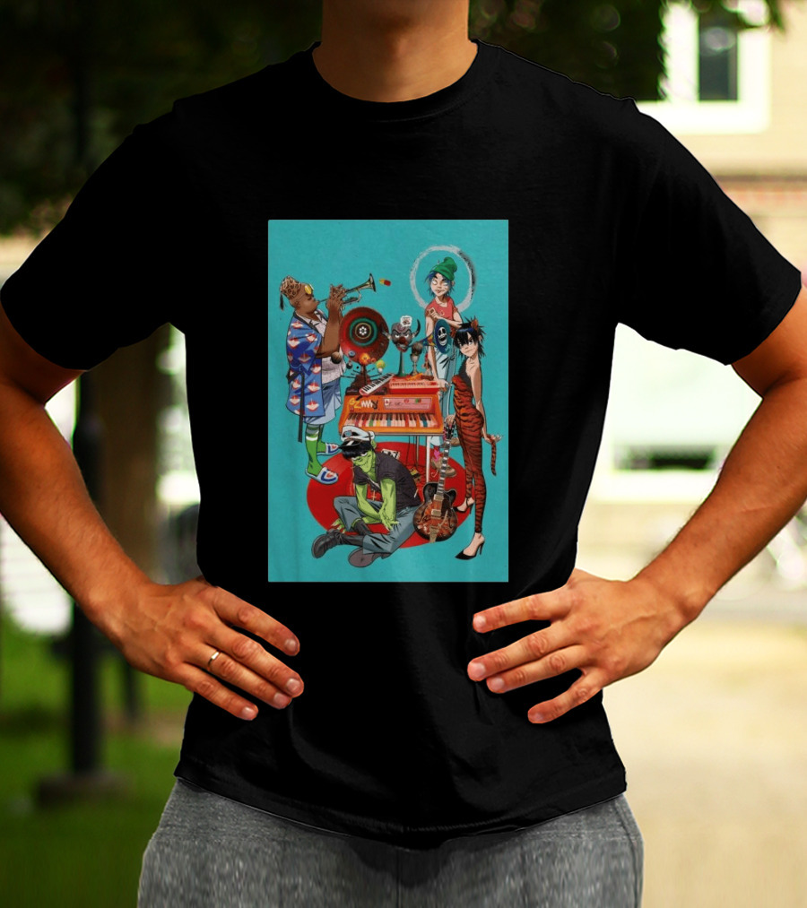 GORILLAZ Songmachine Album Art Characters And Instruments T-Shirt