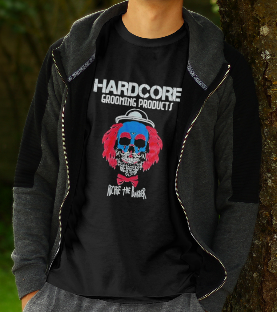 Hardcore Grooming Products Richie The Barber Skull Art Bow Tie T-Shirt