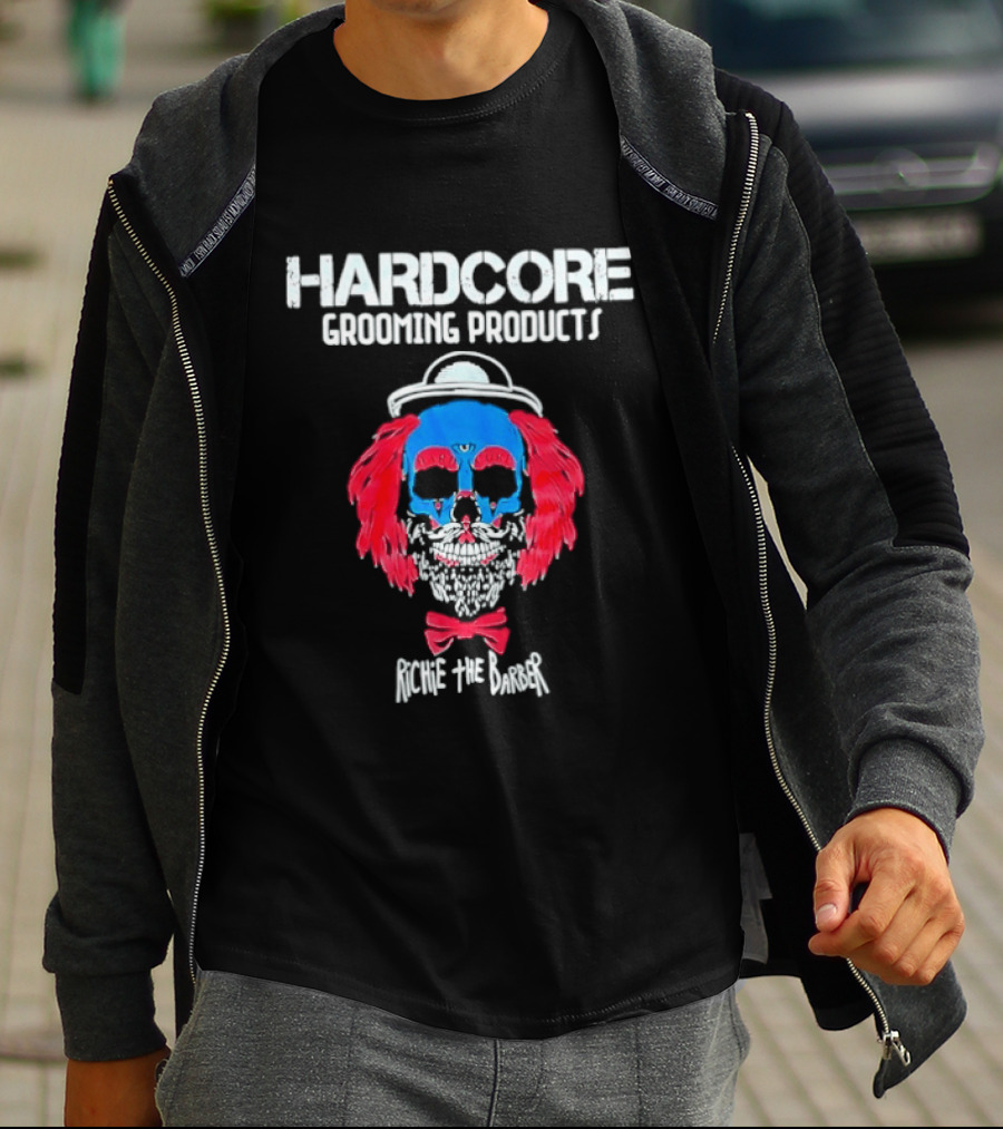 Hardcore Grooming Products Richie The Barber Skull Art Bow Tie T-Shirt