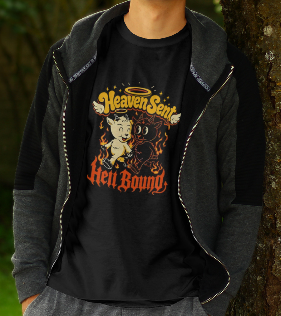 Heaven Sent Hell Bound Goats Fire Halo Wings T-Shirt