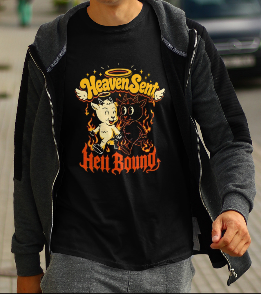 Heaven Sent Hell Bound Goats Fire Halo Wings T-Shirt