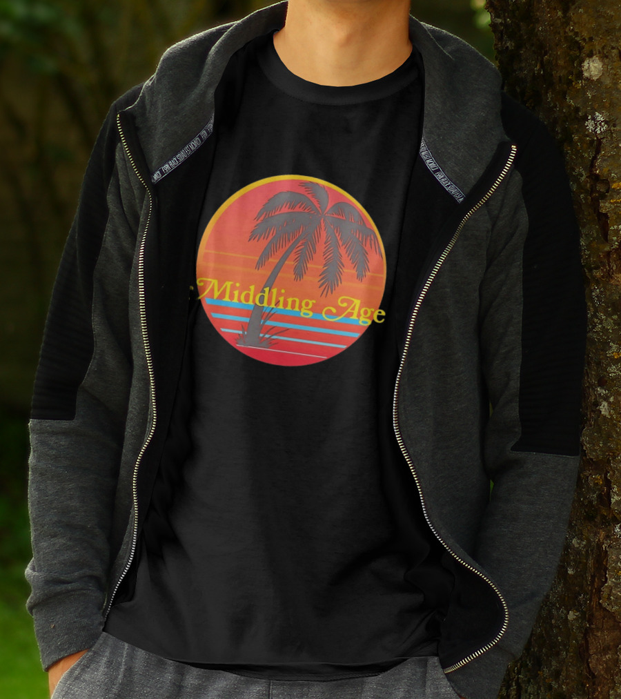 Middling Age Sunset Gradient Palm Tree Tropical T-Shirt