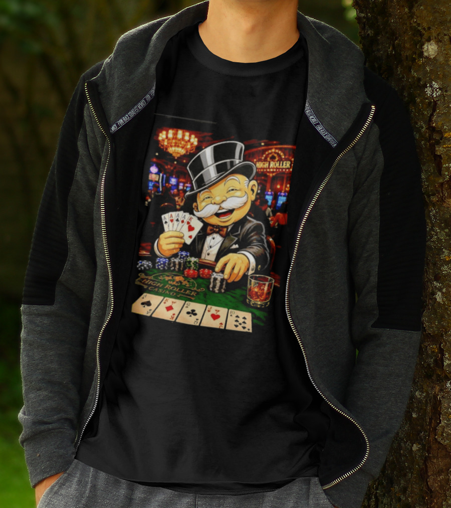 Monopoly Man High Roller Casino Cards Poker Chips T-Shirt