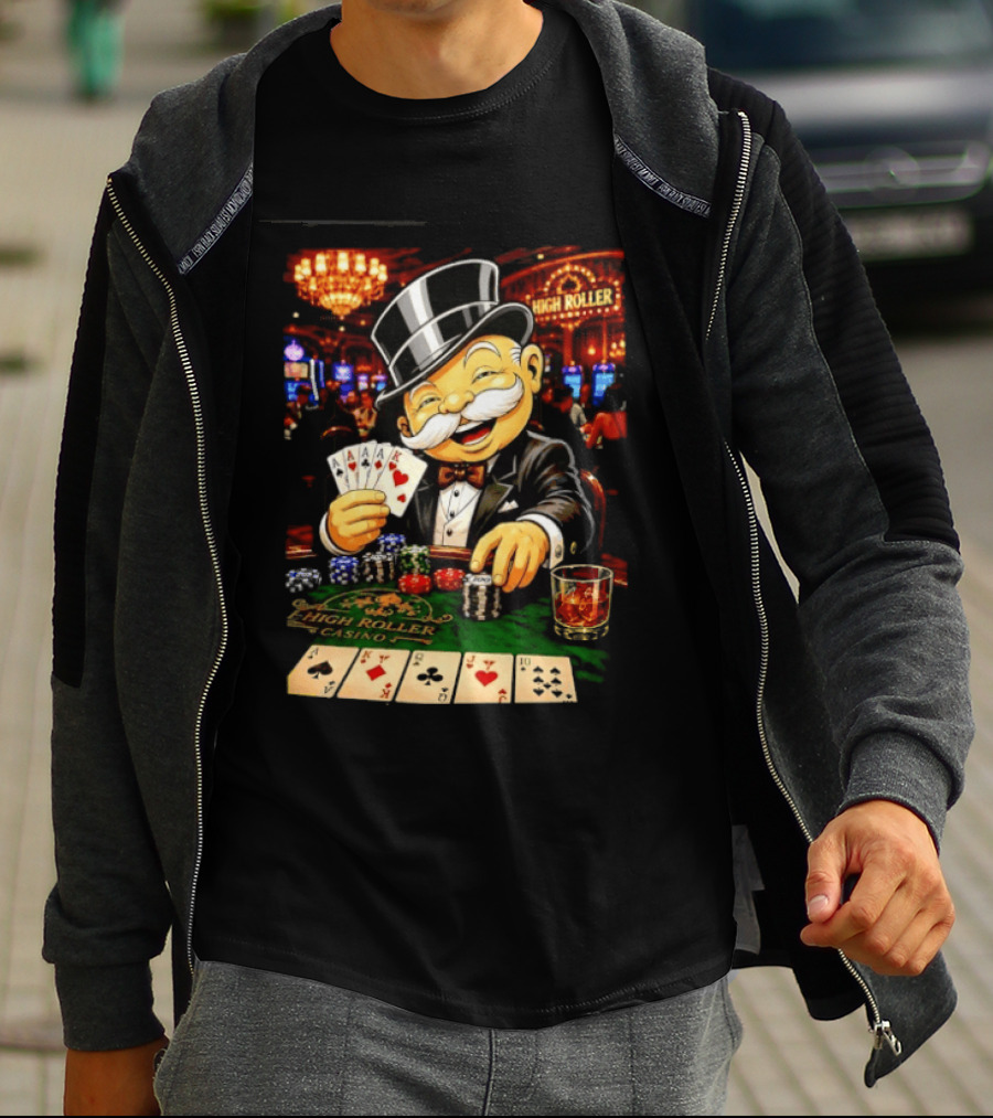 Monopoly Man High Roller Casino Cards Poker Chips T-Shirt