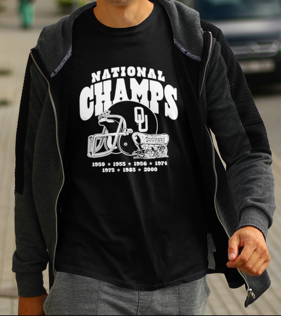 Oklahoma Sooners National Champs Football 1950 1955 1956 1974 1975 1985 2000 T-Shirt