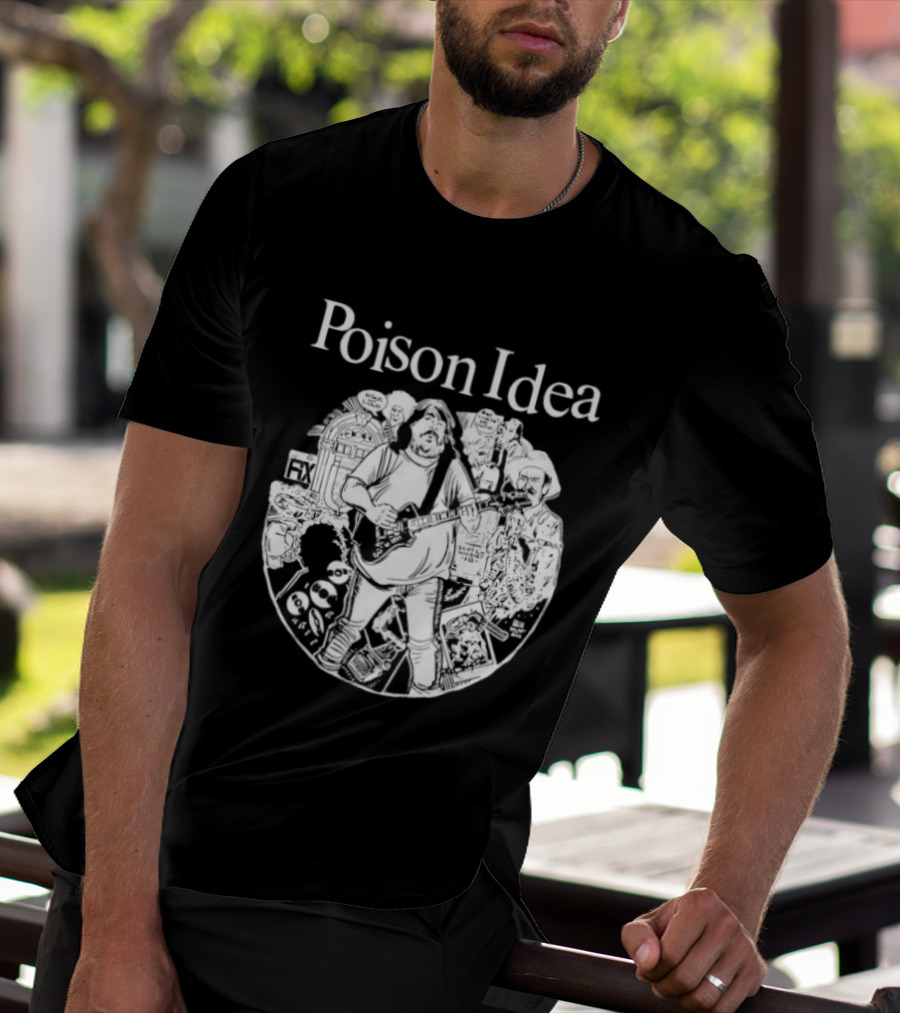 Poison Idea Jerry A Casale Portland Punk Black And White Sketch Montage T-Shirt