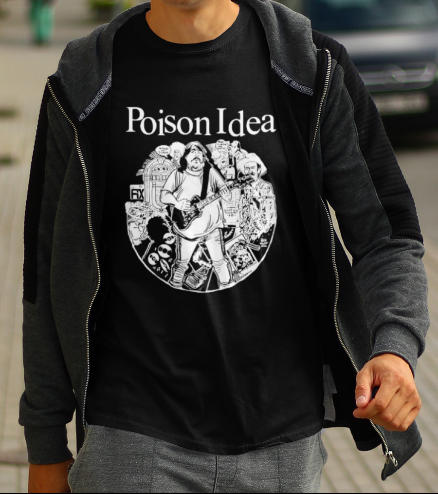 Poison Idea Jerry A Casale Portland Punk Black And White Sketch Montage T-Shirt