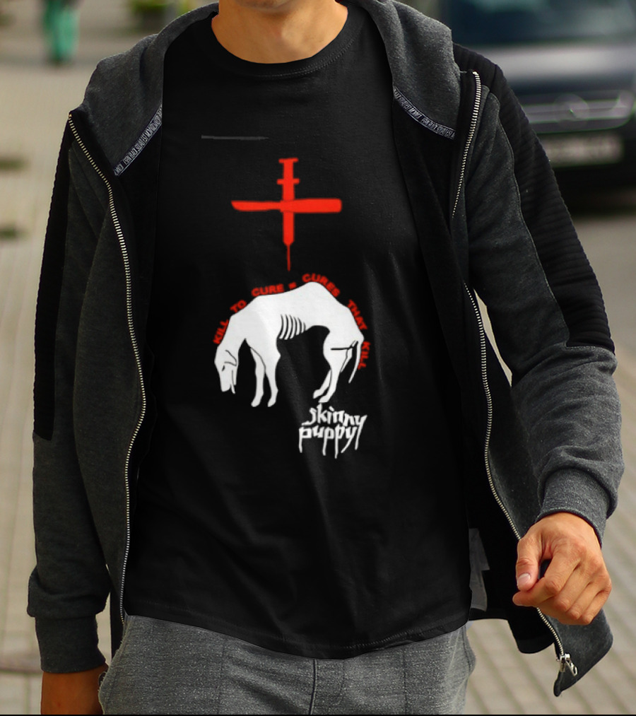 Skinny Puppy Kill To Cure Syringe Skeleton Artwork Cures That Kill T-Shirt