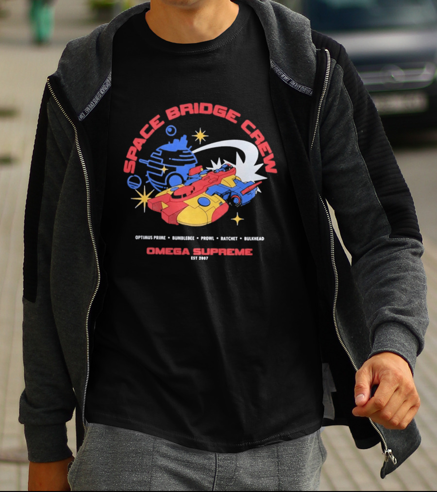 Space Bridge Crew Omega Supreme Optimus Prime Bumblebee Prowl Ratchet Bulkhead T-Shirt