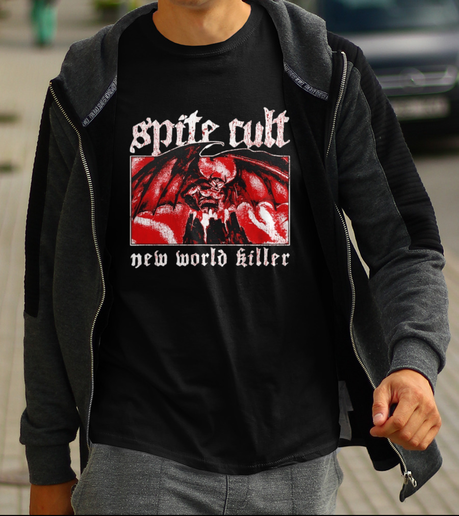 Spite Cult Horned Demon Spreading Wings On Mountain New World Killer T-Shirt