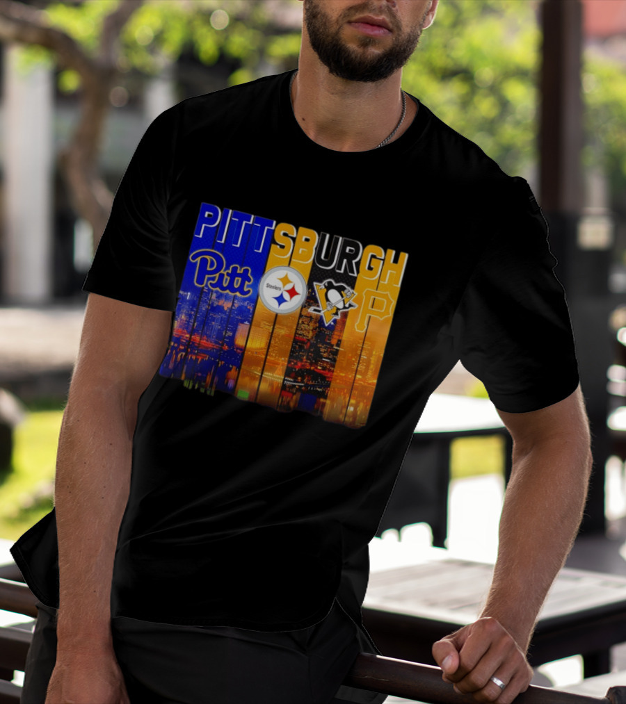 Pittsburgh Pitt Steelers Penguins Pirates City Skyline T-Shirt