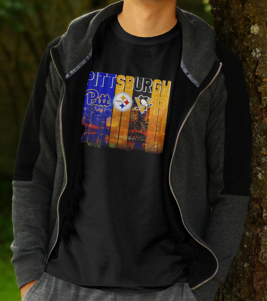 Pittsburgh Pitt Steelers Penguins Pirates City Skyline T-Shirt