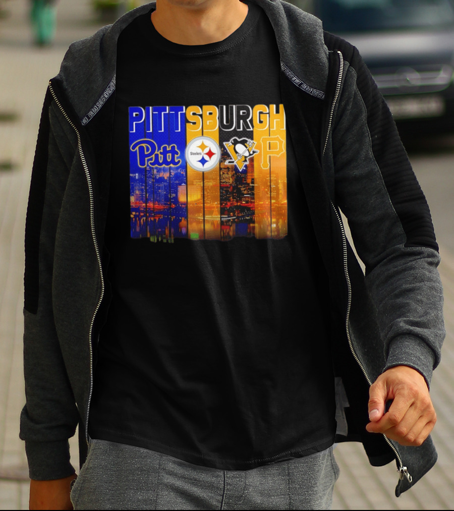 Pittsburgh Pitt Steelers Penguins Pirates City Skyline T-Shirt