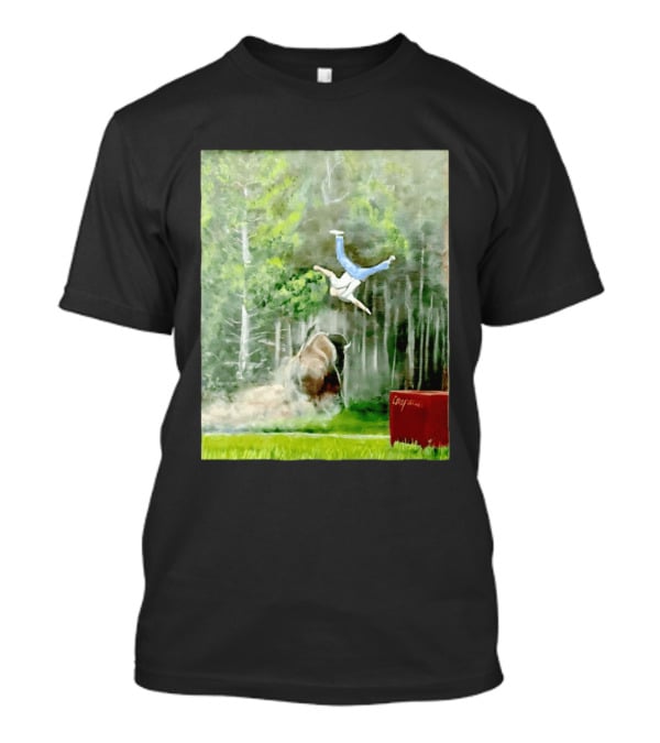 Sportman Epic Bison Attack Wildlife Painting T-Shirt