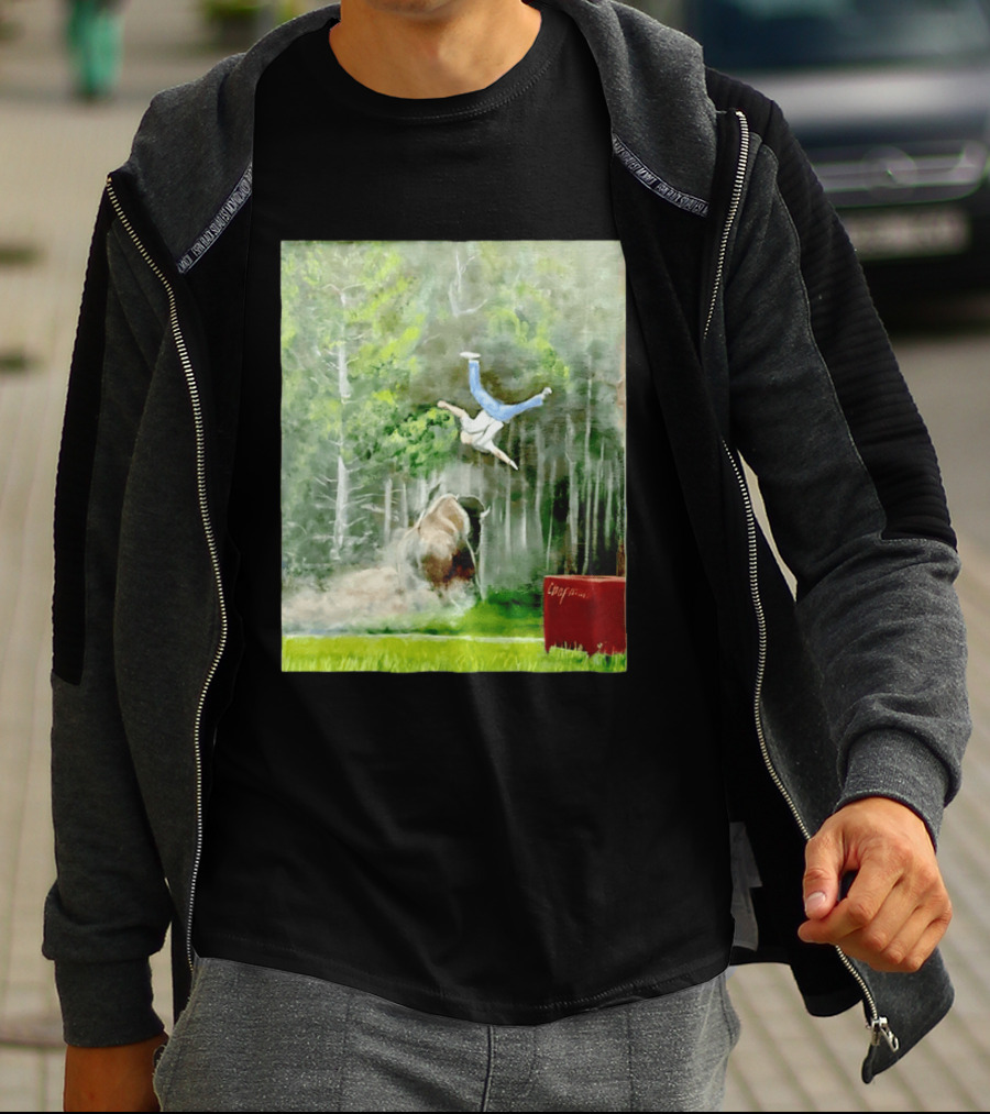 Sportman Epic Bison Attack Wildlife Painting T-Shirt