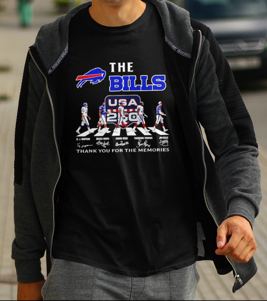 Buffalo Bills USA 250th Anniversary With Player Signatures And Thank You For The Memories T-Shirt