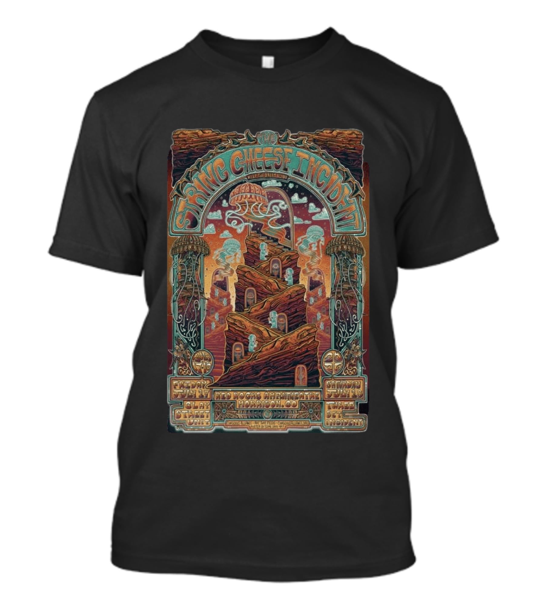 String Cheese Incident Red Rocks Amphitheatre July 2026 Tour Morrison CO Art By Nate Duval T-Shirt