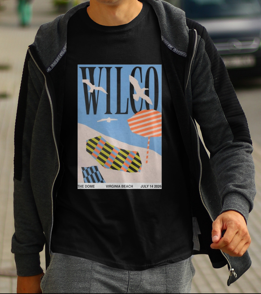 Wilco Concert The Dome Virginia Beach July 14 2026 Seagulls Beach Umbrellas T-Shirt