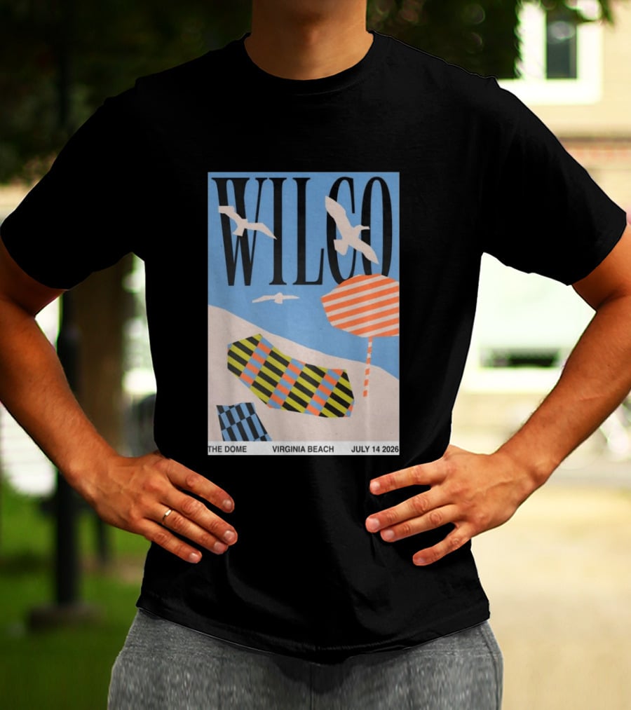 Wilco Concert The Dome Virginia Beach July 14 2026 Seagulls Beach Umbrellas T-Shirt