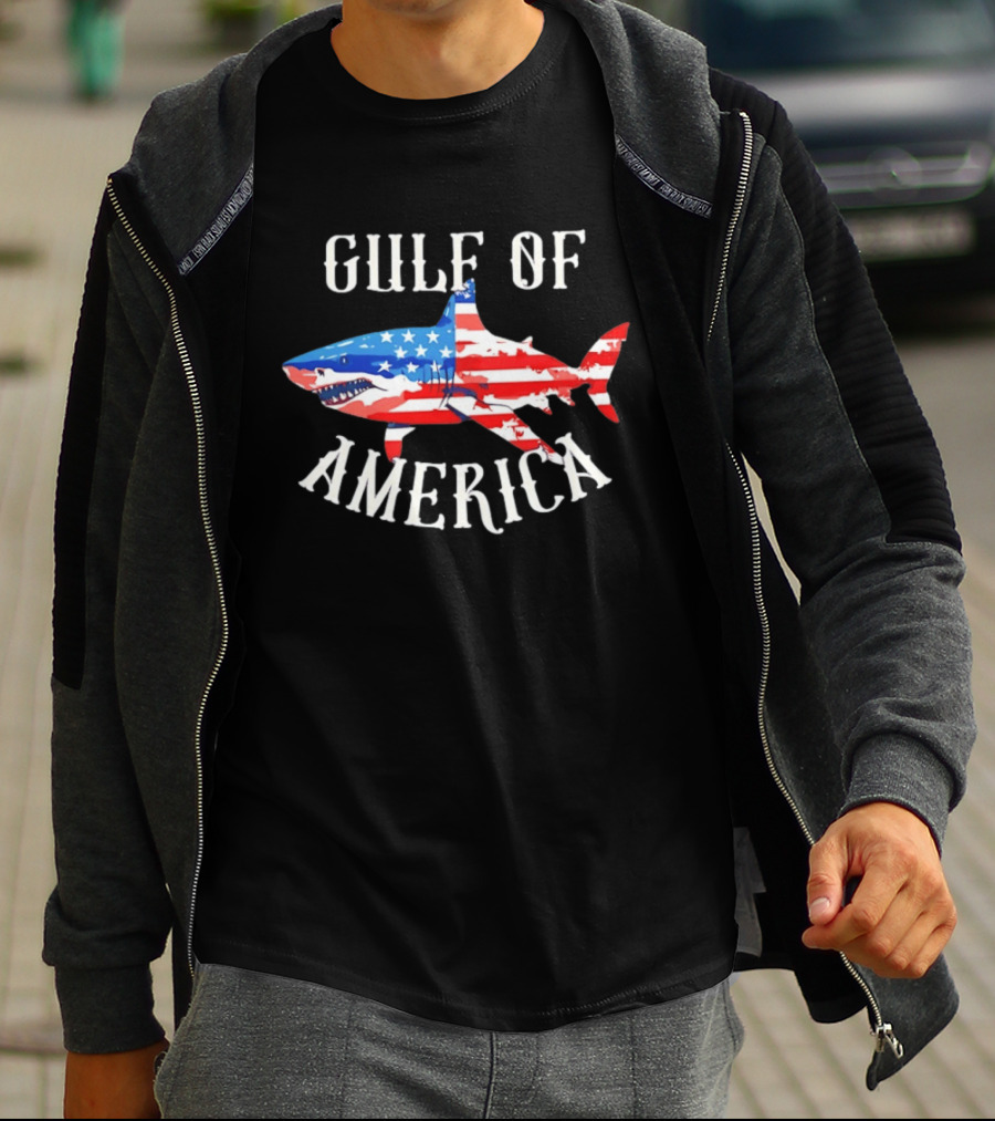 Gulf Of America Shark American Flag Patriotic T-Shirt