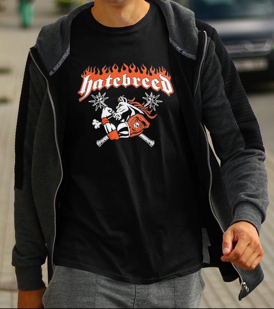 Hatebreed Flames Sword And Shield Skull Flames T-Shirt