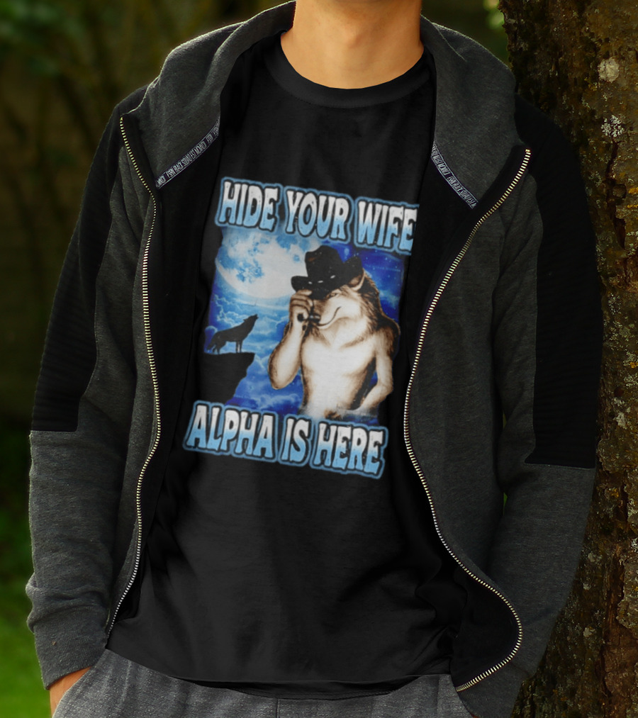Hide Your Wife Alpha Wolf Cowboy Under Moonlight T-Shirt