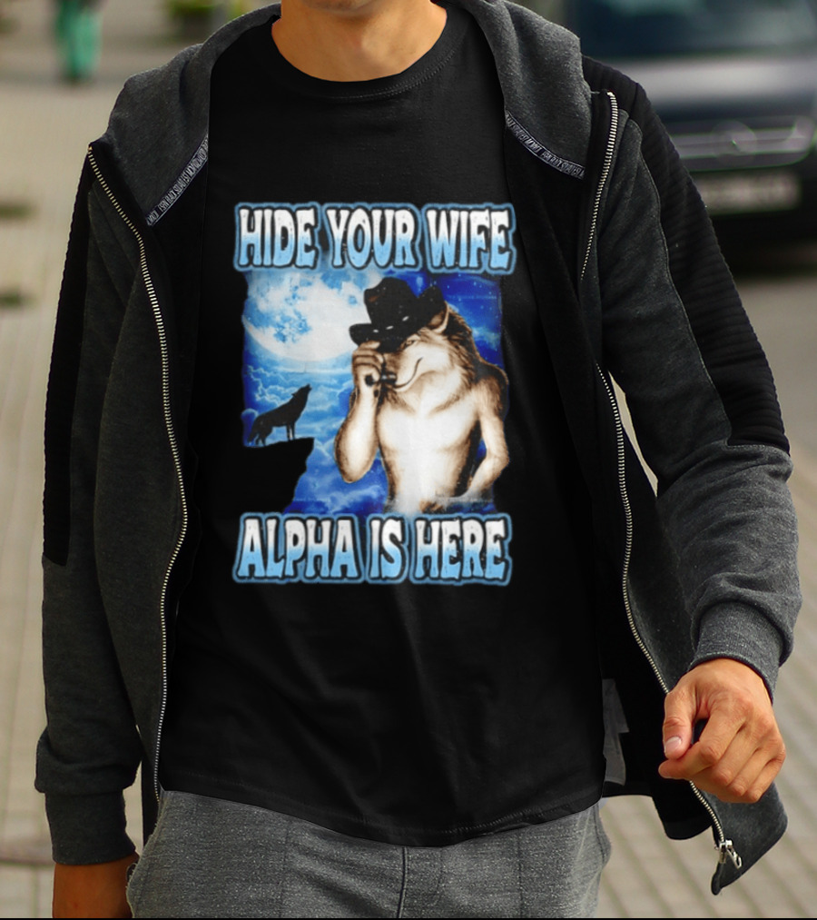Hide Your Wife Alpha Wolf Cowboy Under Moonlight T-Shirt