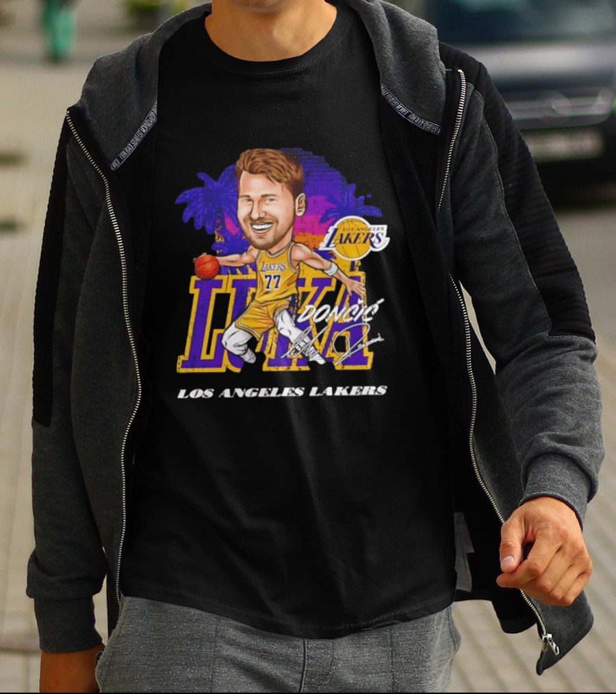 Luka Doncic 77 Los Angeles Lakers Skyline Cartoon T-Shirt