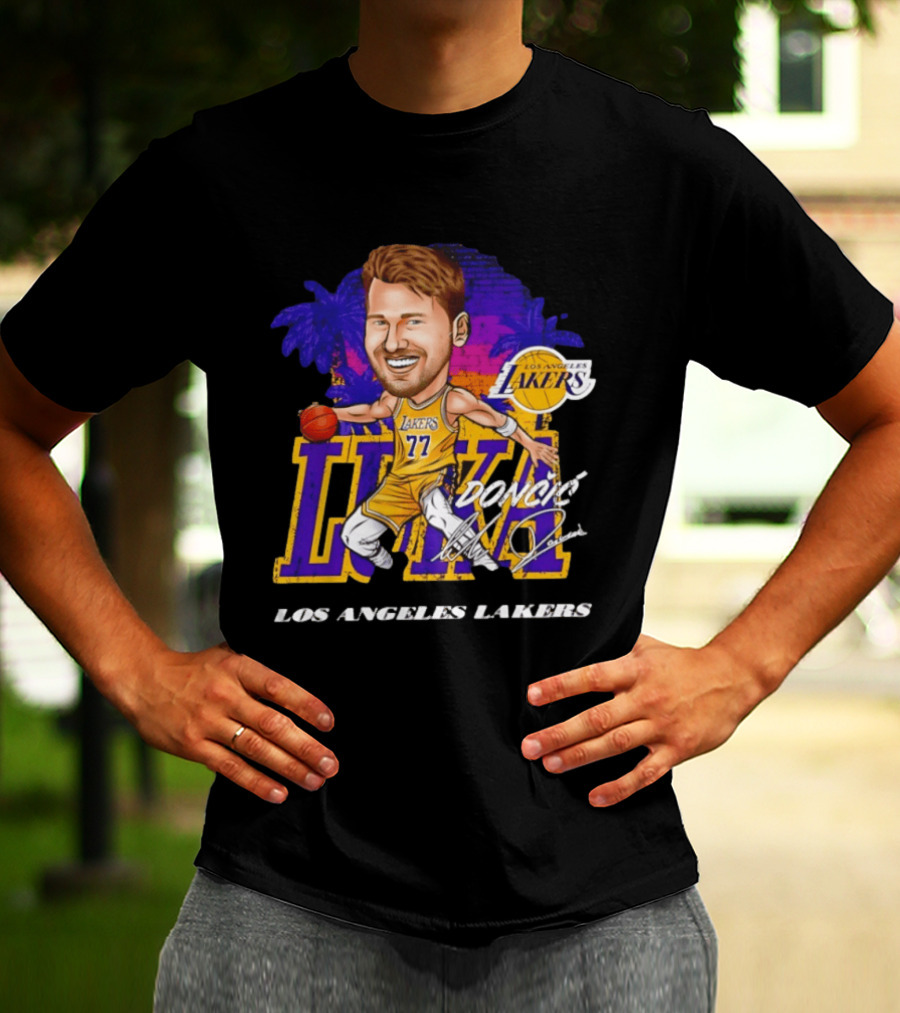 Luka Doncic 77 Los Angeles Lakers Skyline Cartoon T-Shirt