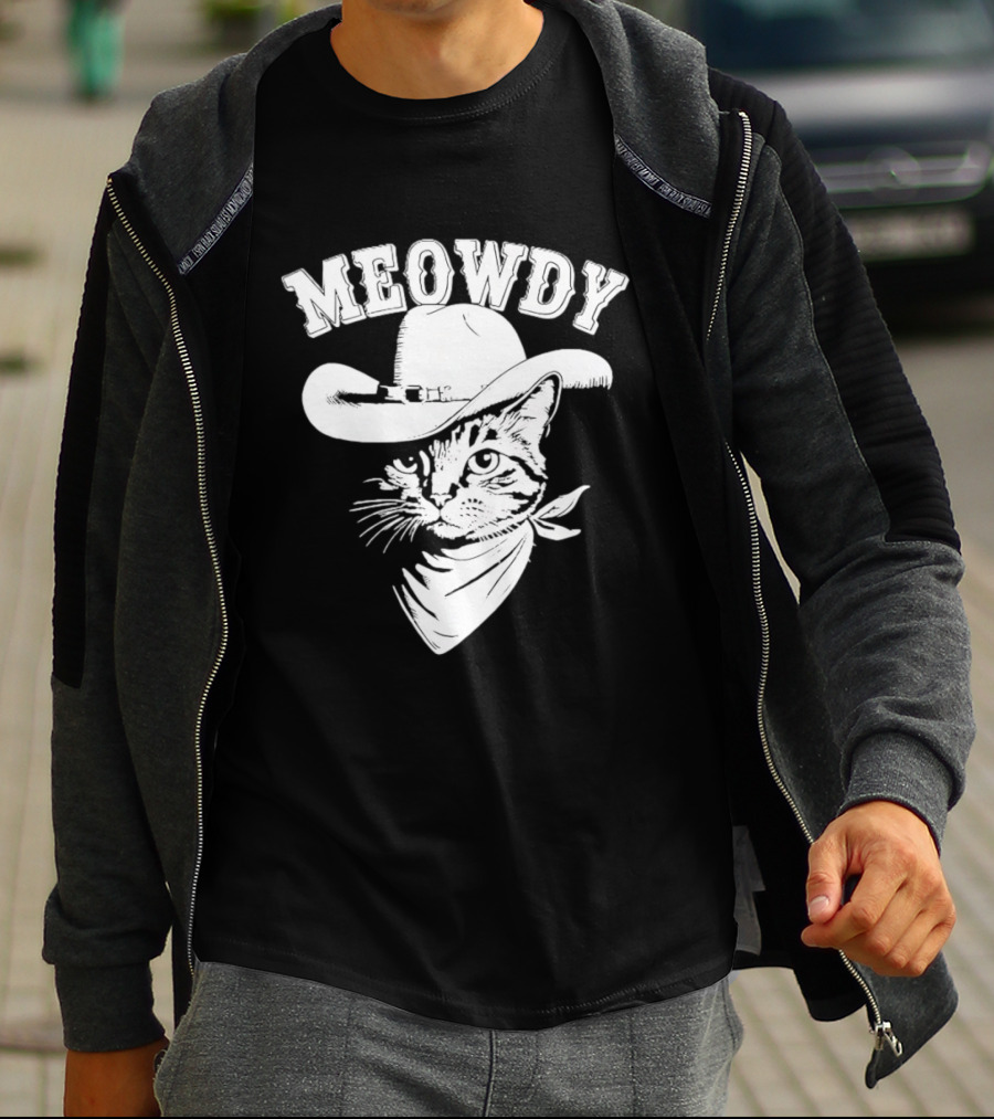 Meowdy Cowboy Cat With Bandana Western Hat Wrangler T-Shirt