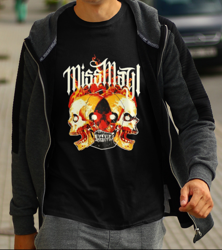 Miss May I Skulls And Fire Metalcore Band Triple Skull Flames T-Shirt