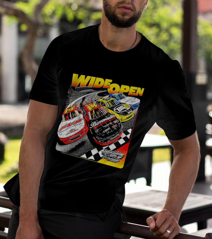 Wide Open Jordan Anderson Racing Bommarito Autosport Race Cars Checkered Track T-Shirt
