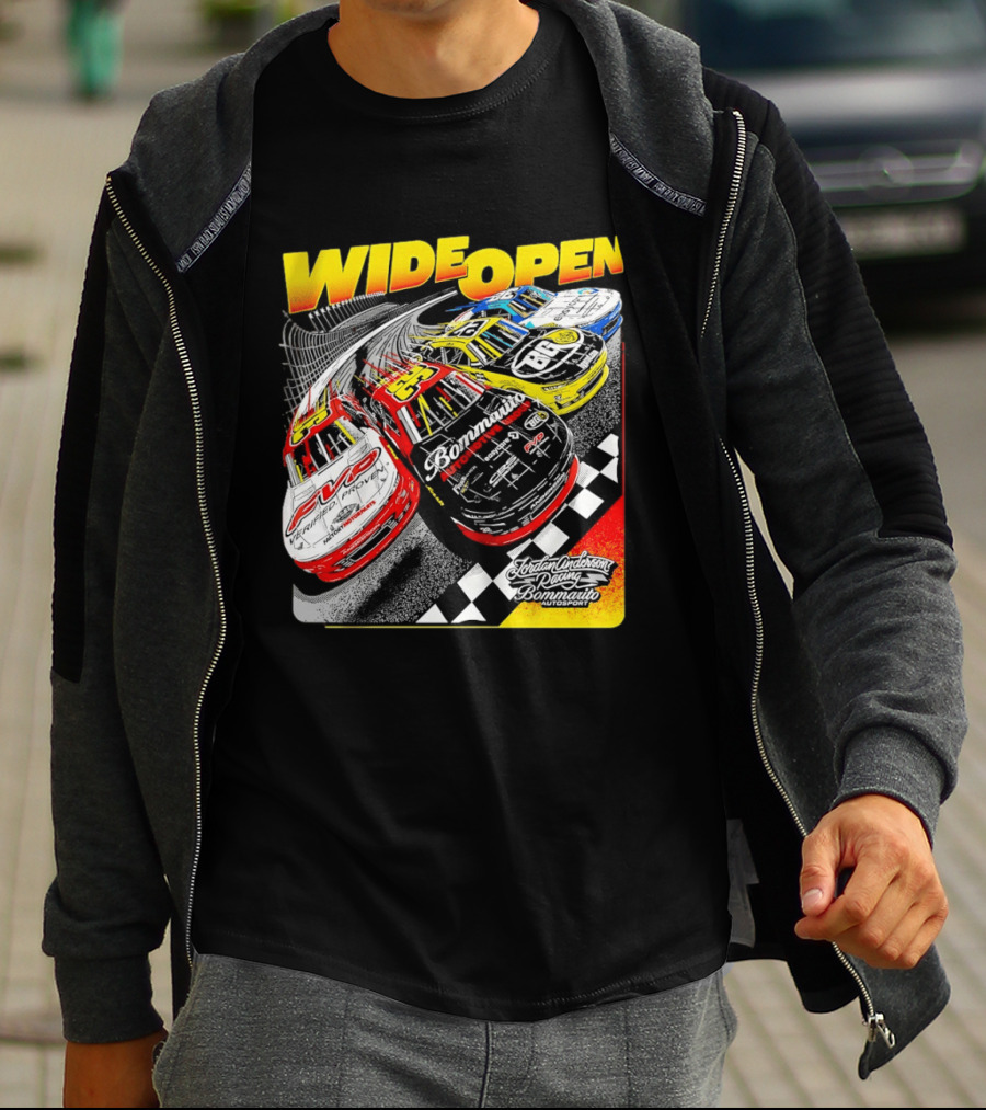 Wide Open Jordan Anderson Racing Bommarito Autosport Race Cars Checkered Track T-Shirt