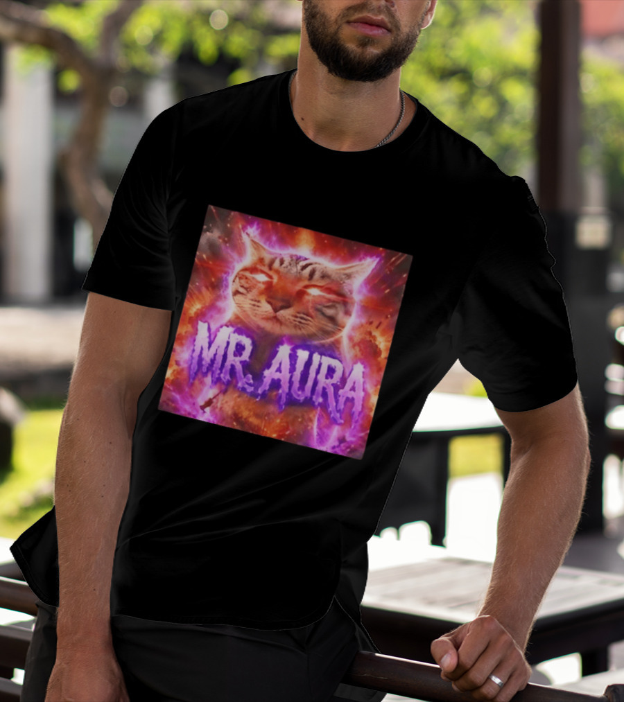 Mr. Aura Cat Fiery Cosmic Internet Culture Phenomenon T-Shirt