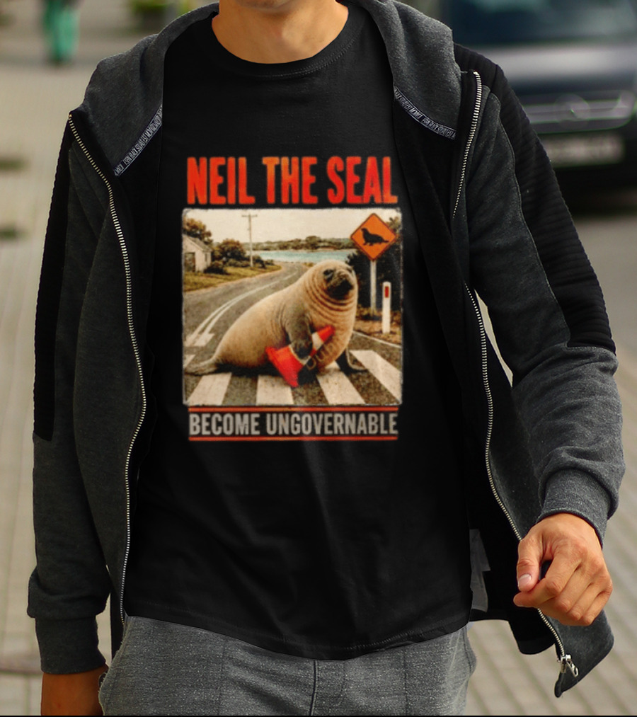 Neil The Seal Become Ungovernable Traffic Cone Road Crossing T-Shirt