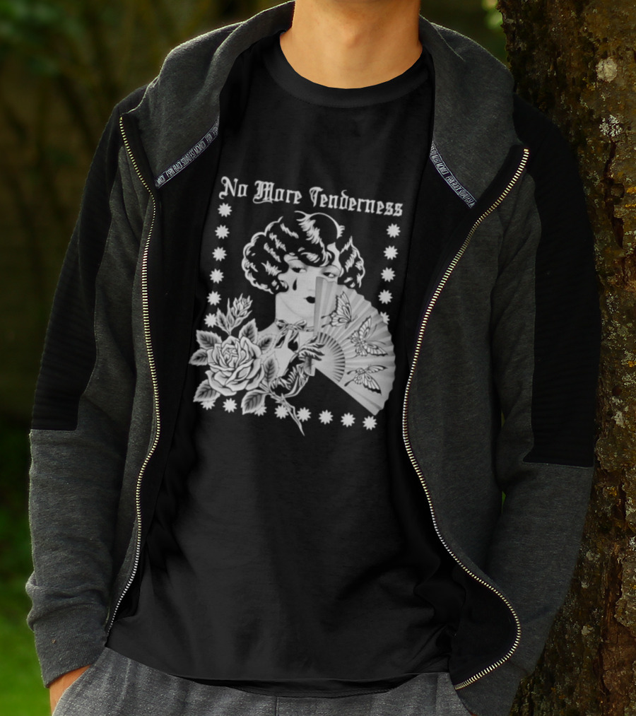 No More Tenderness Gothic Deco Rose Face Fan Butterfly T-Shirt