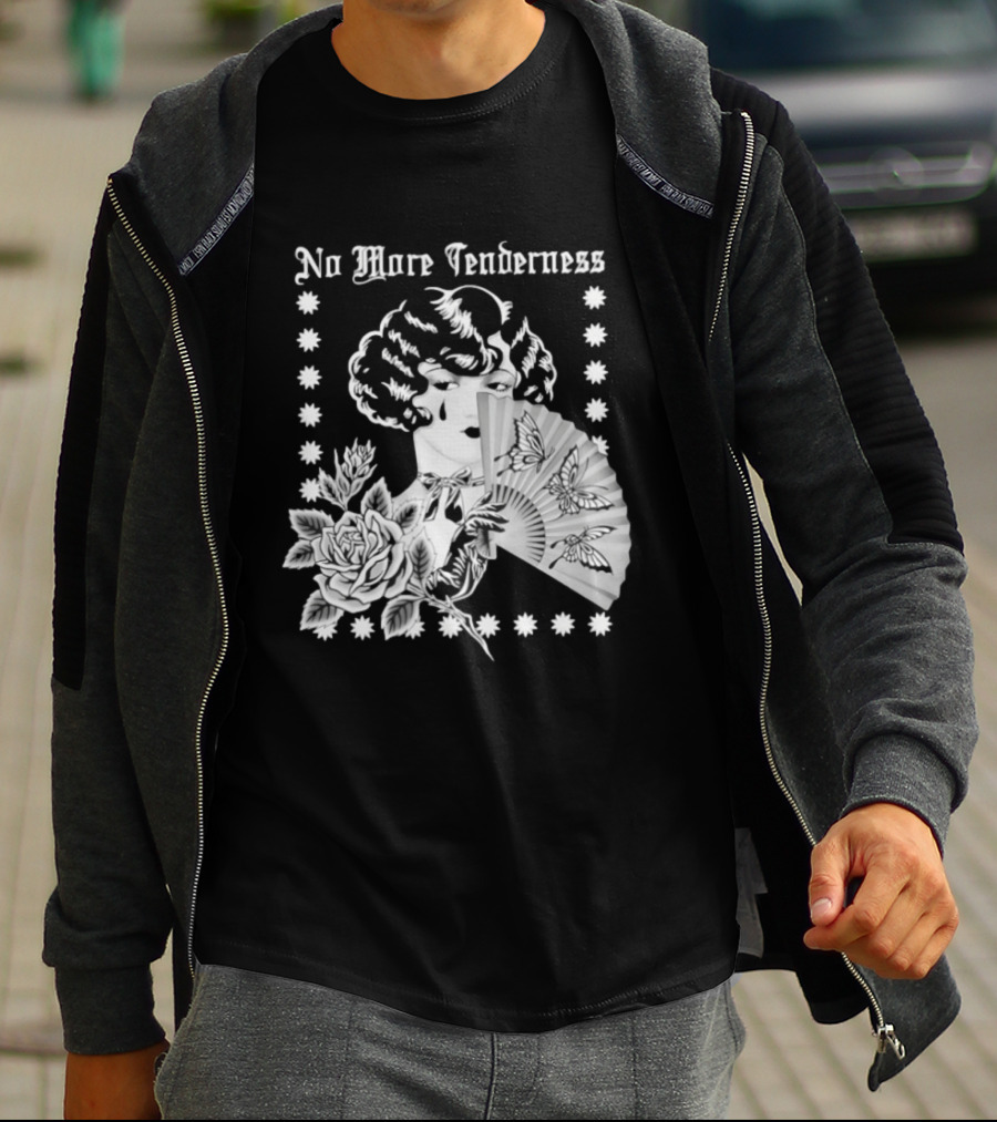 No More Tenderness Gothic Deco Rose Face Fan Butterfly T-Shirt