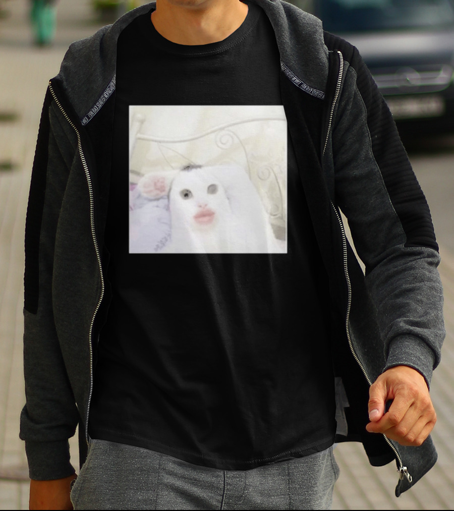Cursed Cat Meme Funny Distorted Face Filter Selfie T-Shirt