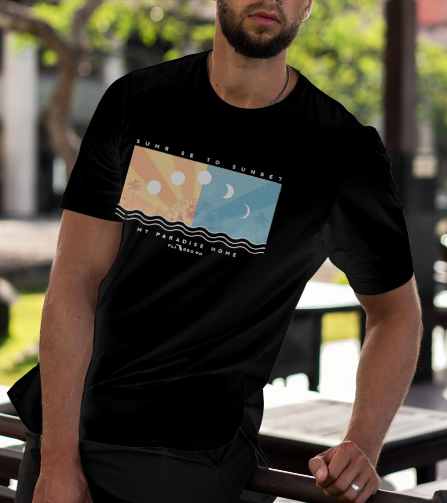 FloGrown Sunrise To Sunset My Paradise Home Beach Moon Phases T-Shirt