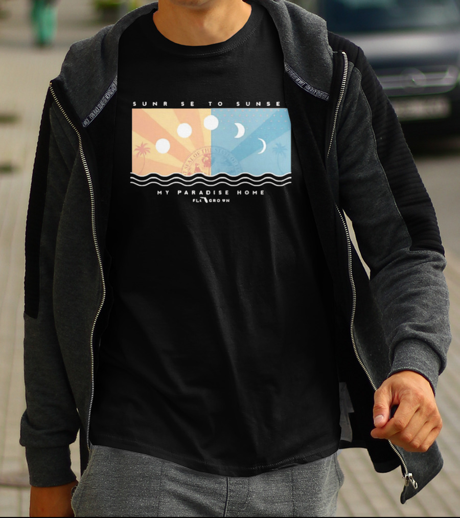 FloGrown Sunrise To Sunset My Paradise Home Beach Moon Phases T-Shirt